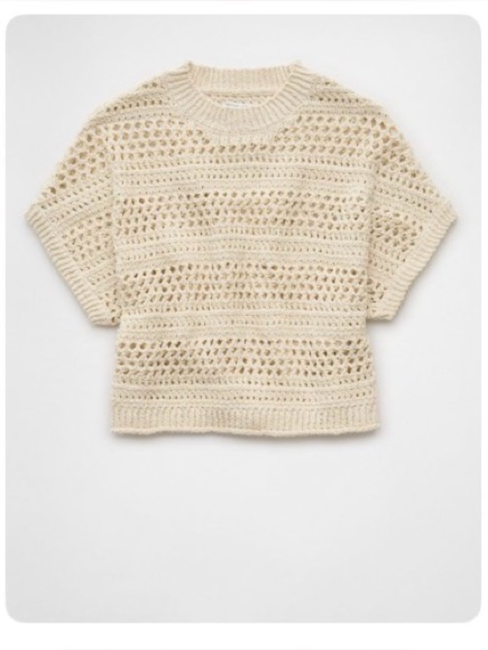 American Eagle Cream Short-Sleeve Open Knit Sweater